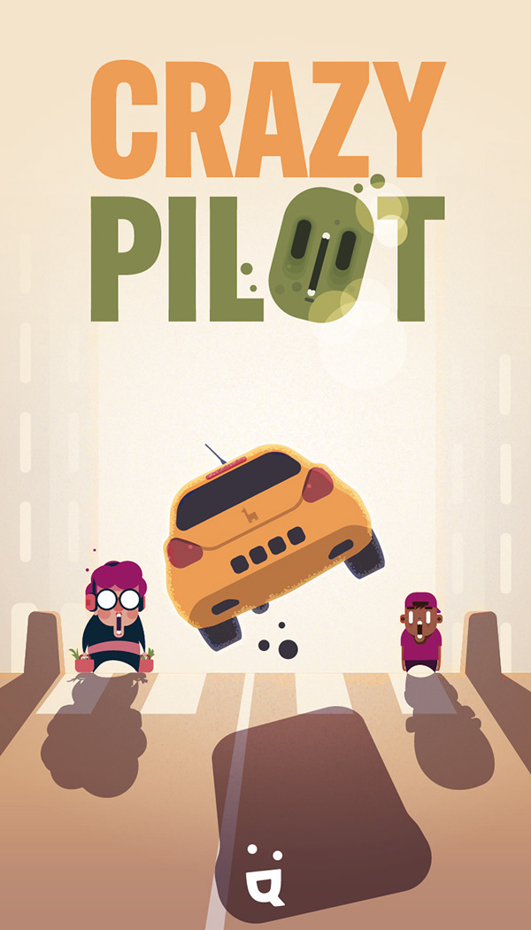 Cette illustration vectorielle colorée pour le jeu de société Crazy Pilot montre une voiture orange bondissant au-dessus d'un passage piéton. Deux personnages, un homme aux cheveux violets et un enfant avec une casquette, affichent des expressions de surprise totale. Le titre « CRAZY PILOT » domine le haut de l'image avec un style graphique moderne et épuré. Le logo de l'éditeur Helvetiq est visible au premier plan sur la route. Cette image est idéale pour illustrer une fiche de produit sur un site e-commerce, enrichir un article de blog sur les jeux d'ambiance ou servir de visuel promotionnel pour les réseaux sociaux. Elle convient parfaitement comme illustration de couverture pour un catalogue de jeux de société ou une présentation ludique.